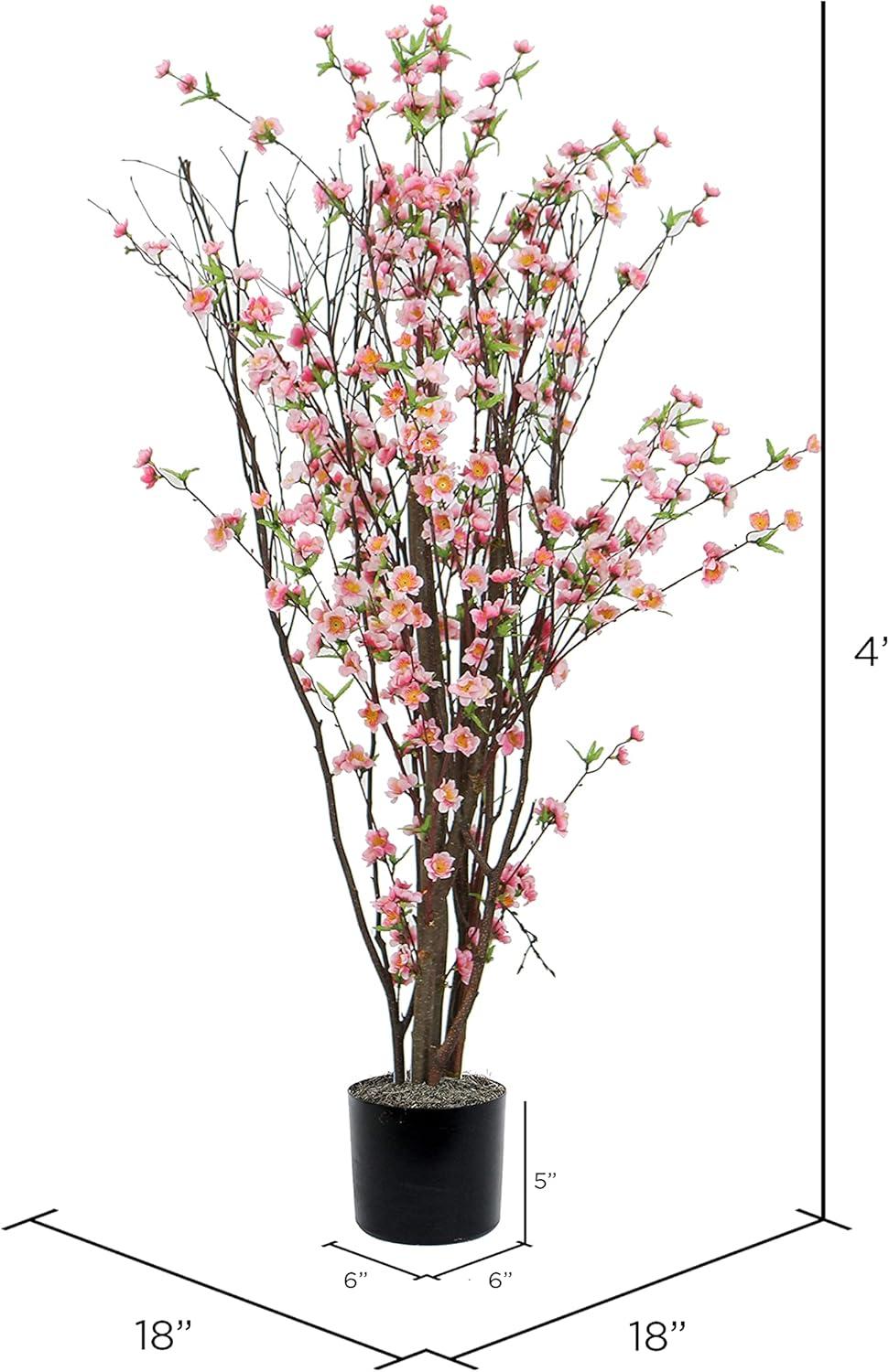 Vickerman 4' Artificial Hot Pink Blossom Tree in Black Planters Pot.