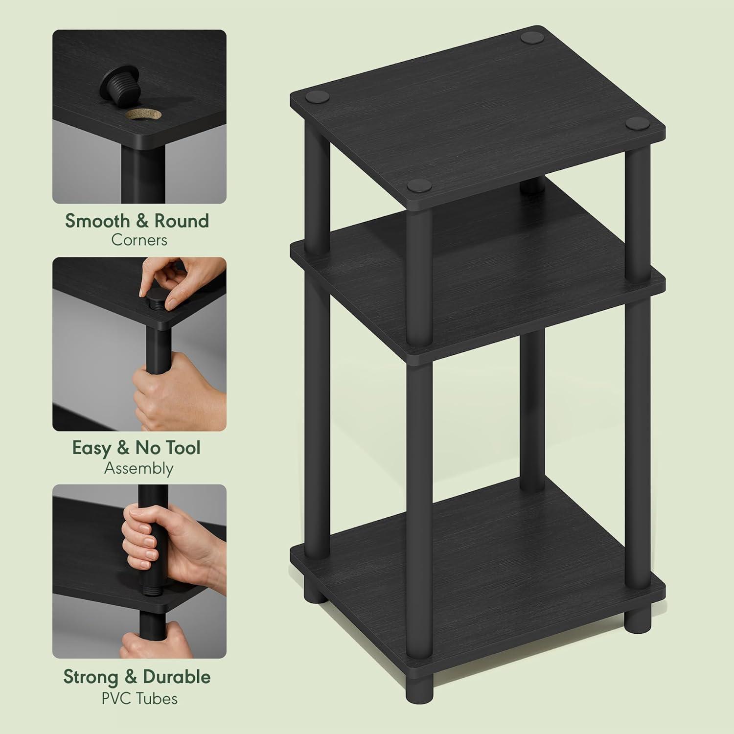 11087AM-BK 11087 Just 3-Tier No Tools Tube End Table, Americano & Black - 13.4 x 11.5 x 22.8 in.