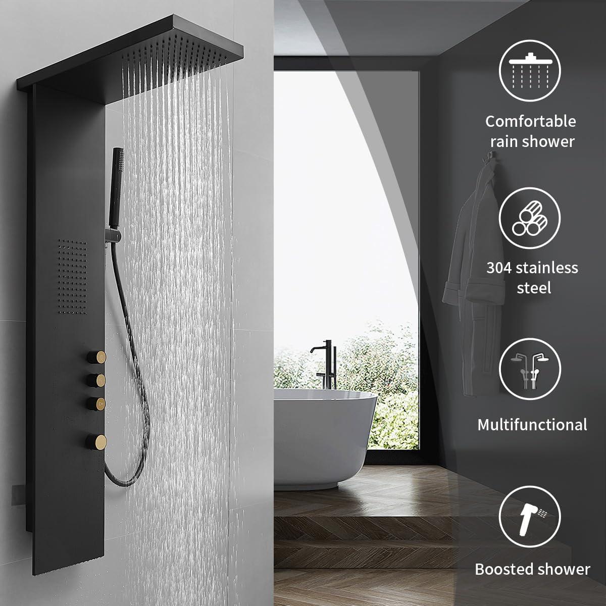 Matte Black Stainless Steel Quadruple Handle Shower Tower