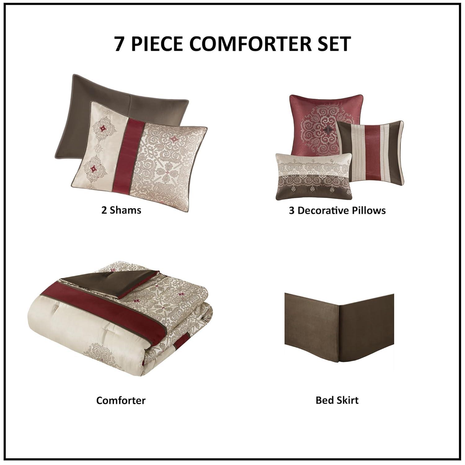 Madison Park Donovan 7 Piece Jacquard Comforter Set with Throw Pillows