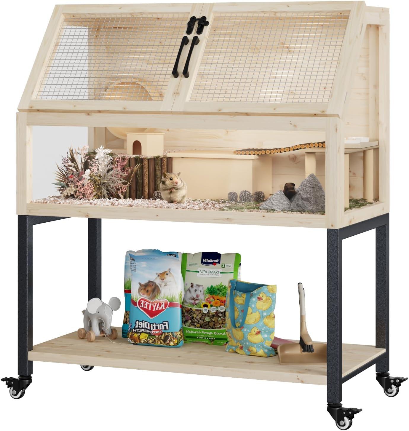 Tucker Murphy Pet™ Wooden Hamster Cage With Storage Shelf,Ventilated Small Animal Cage For Guinea Pig,Rat,Hedgehog,Chinchilla,Large Hamster Cages And Habitats With Acrylic Panels & Reviews | Wayfair