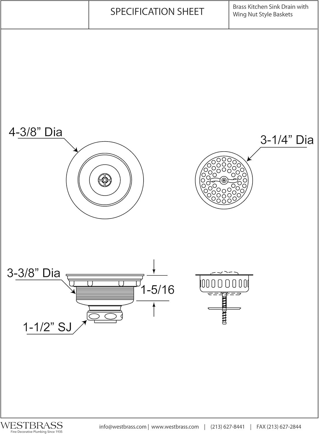 3-1/2" Wing Nut Twist Style Kitchen Sink Basket Strainer