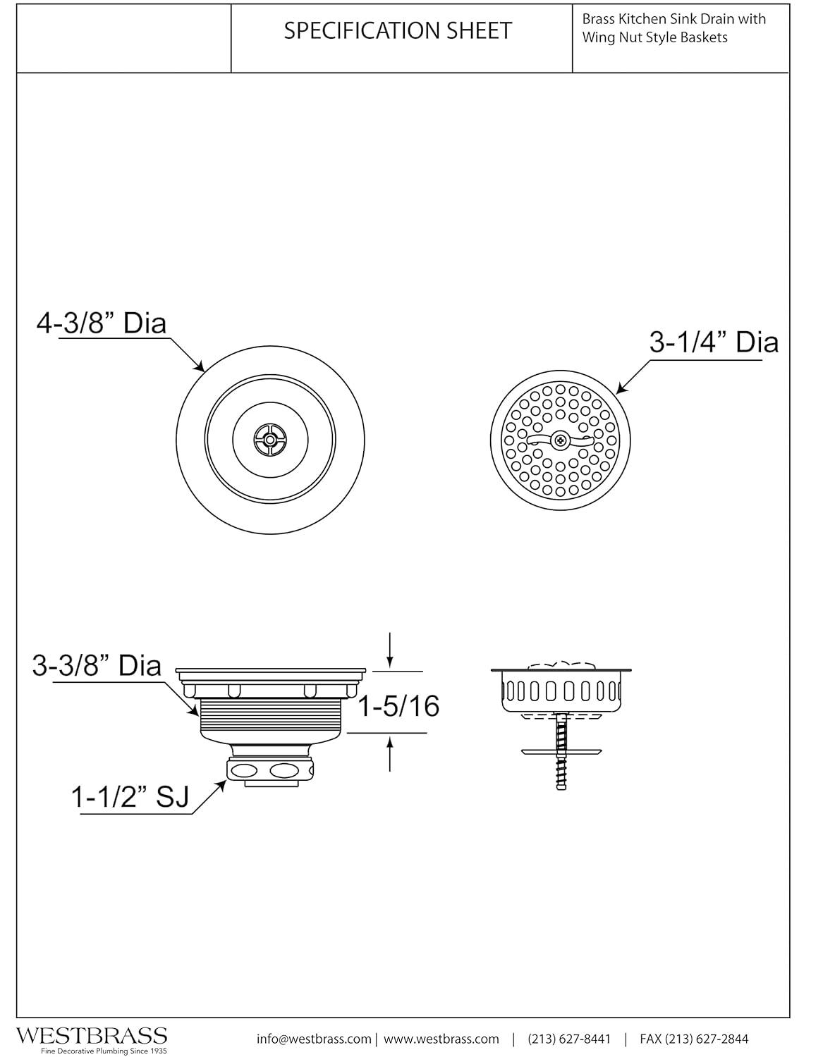 3-1/2" Wing Nut Twist Style Kitchen Sink Basket Strainer