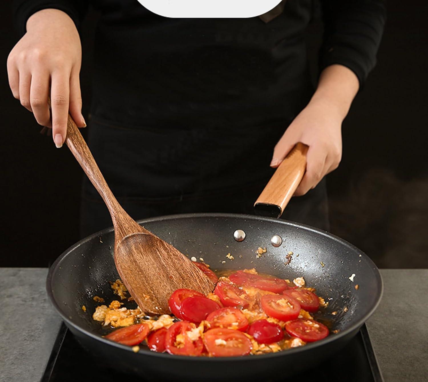 2 Pack Wood Spatula Wooden Turners for Cooking Acacia Wood Cooking Spoon Slotted Turners Wooden Kitchen Utensils Non-stick Kitchen Utensils with Frying Spatula Turner Flipper Spatulas Set