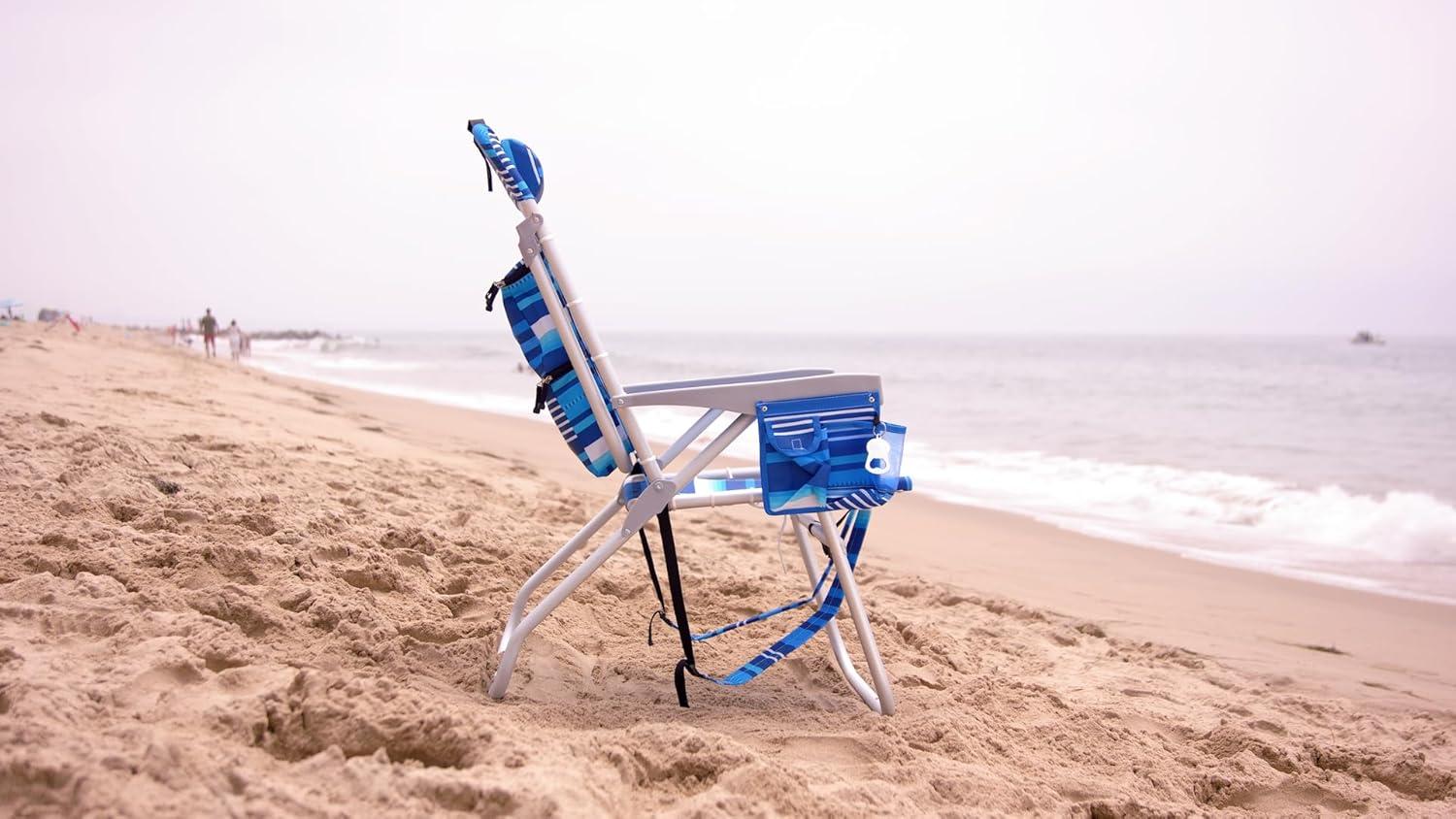 (Tall Chair)  Homevative Folding Backpack High Beach Chair, Towel bar, High Tide