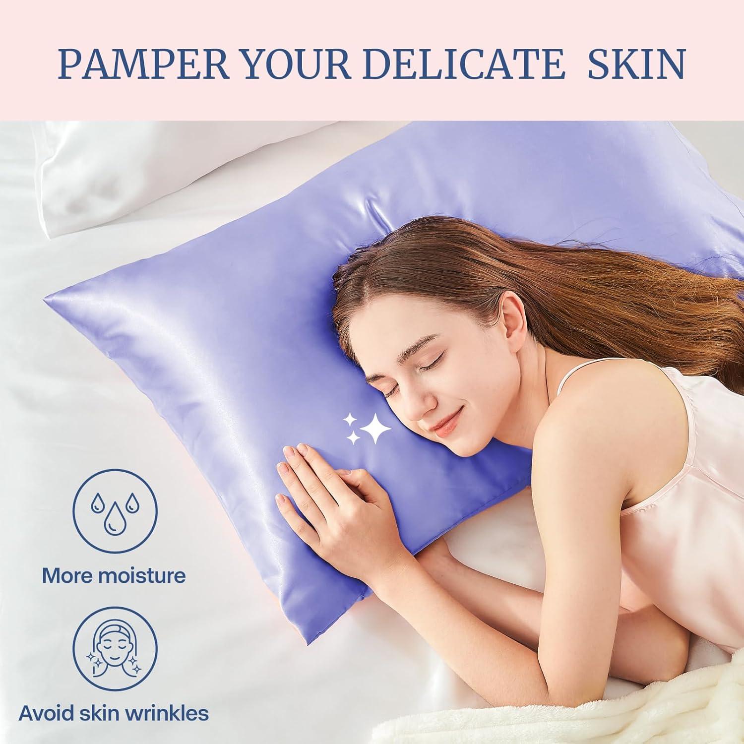 Tainini Clearance!!! Bedsure Satin Pillowcase for Hair and Skin - Silky Pillowcase 20x30 Inches - Set of 2 with Envelope Closure, Similar to Silk Pillow Cases, Gifts for Women Men(Purple）
