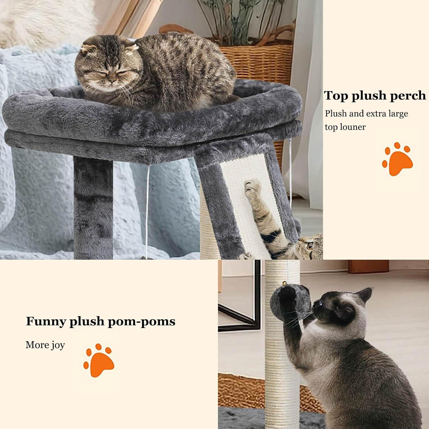 Cat Scratching Post With Perch, Cat Scratching Board For Adults, Cat Post Scratcher For Indoor Cats, 2 Dangling Balls Great For Kittens