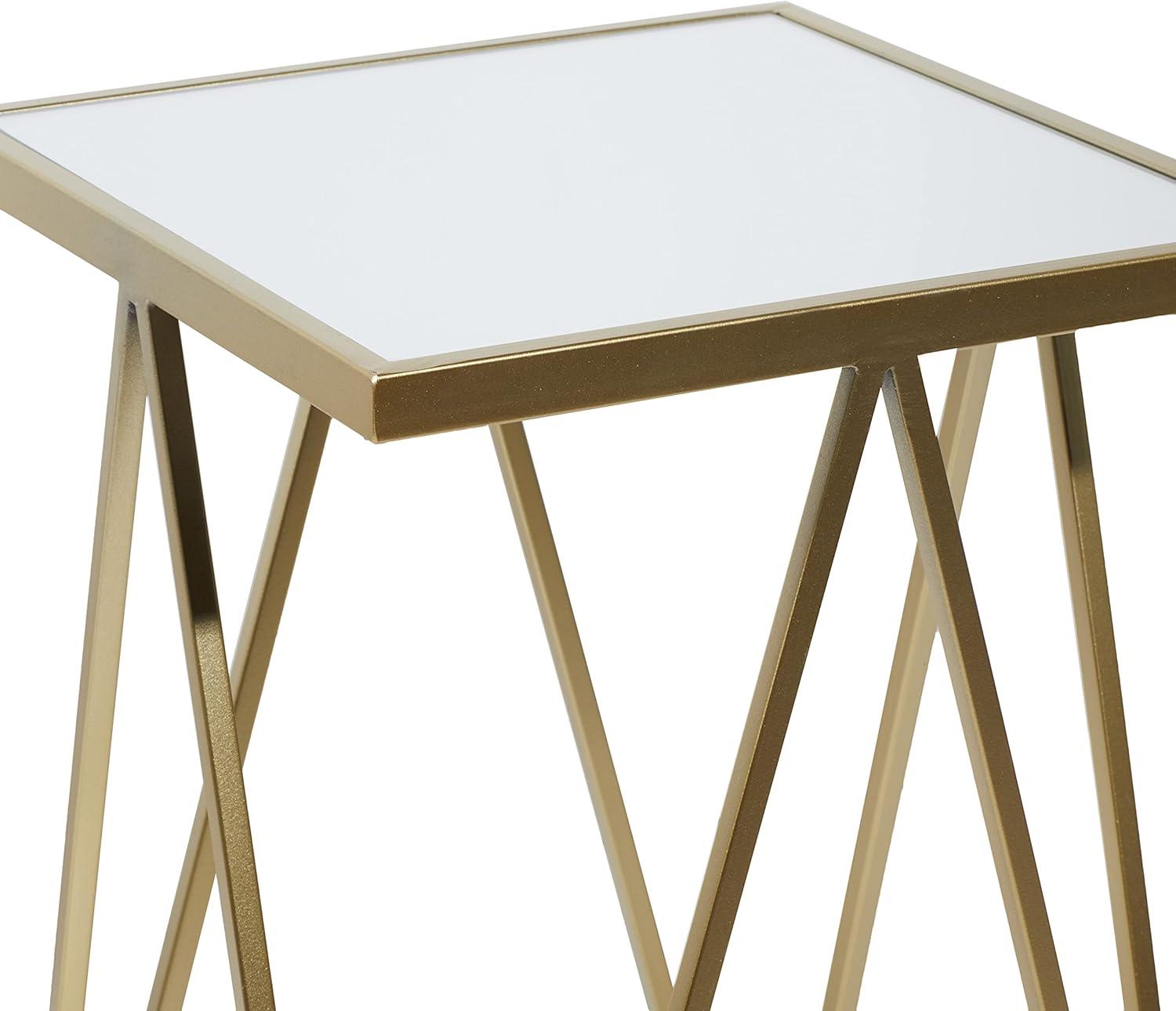 DecMode 15" x 26" Gold Metal Accent Table with Mirrored Glass Top, 2-Pieces