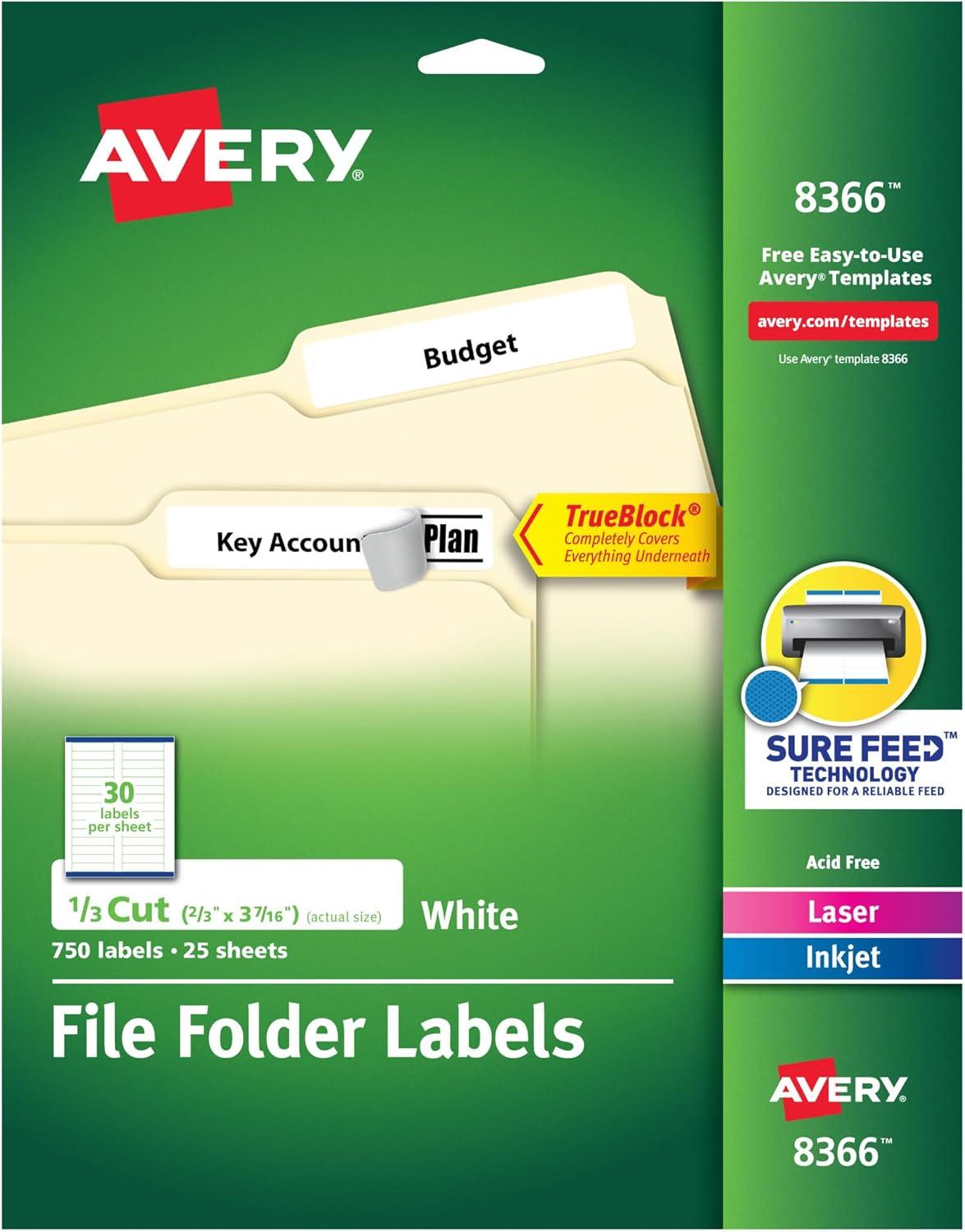 Avery Laser/Inkjet File Folder Labels 2/3" x 3 7/16" White 30/Sheet 779330