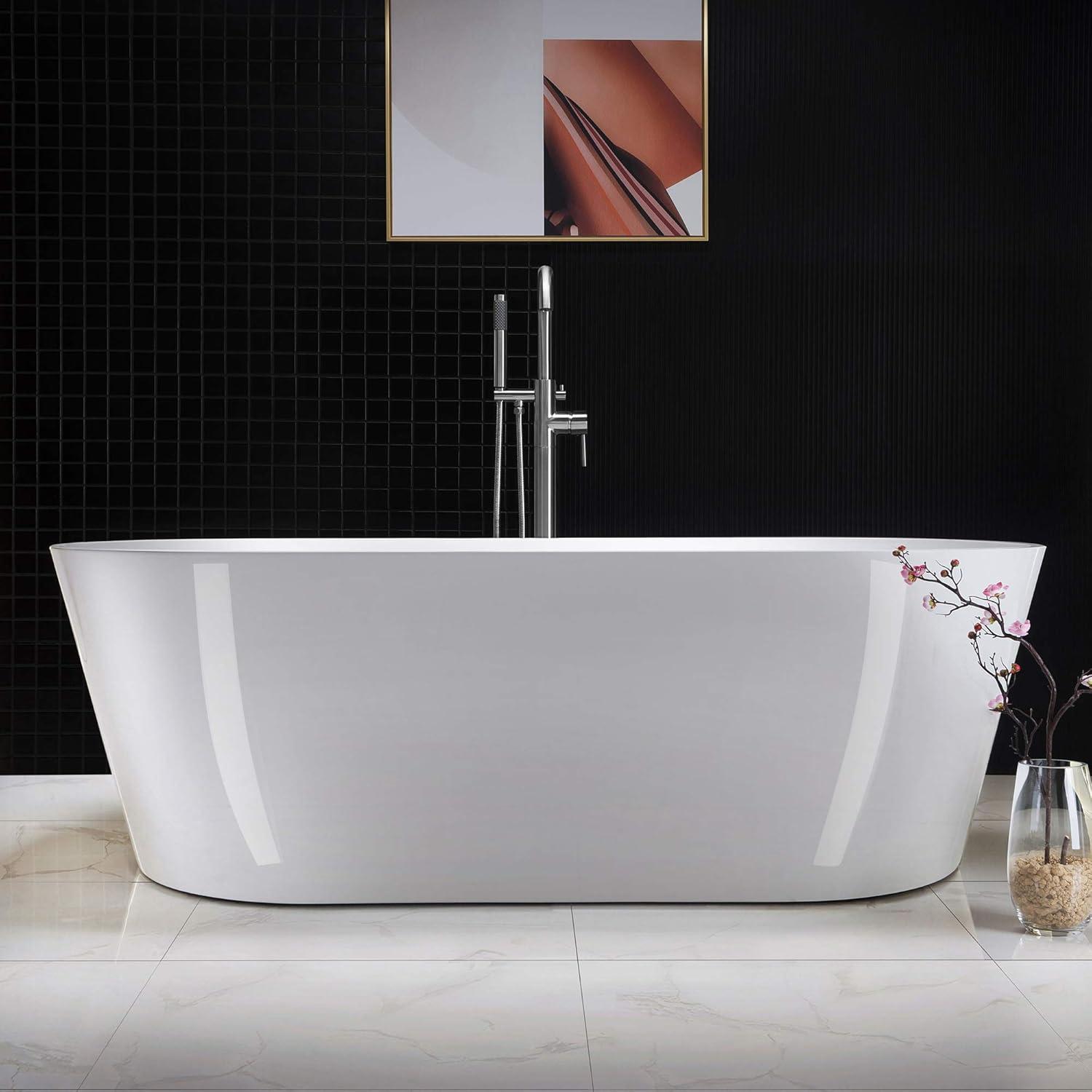 71'' White Acrylic Freestanding Oval Bathtub with Chrome Overflow