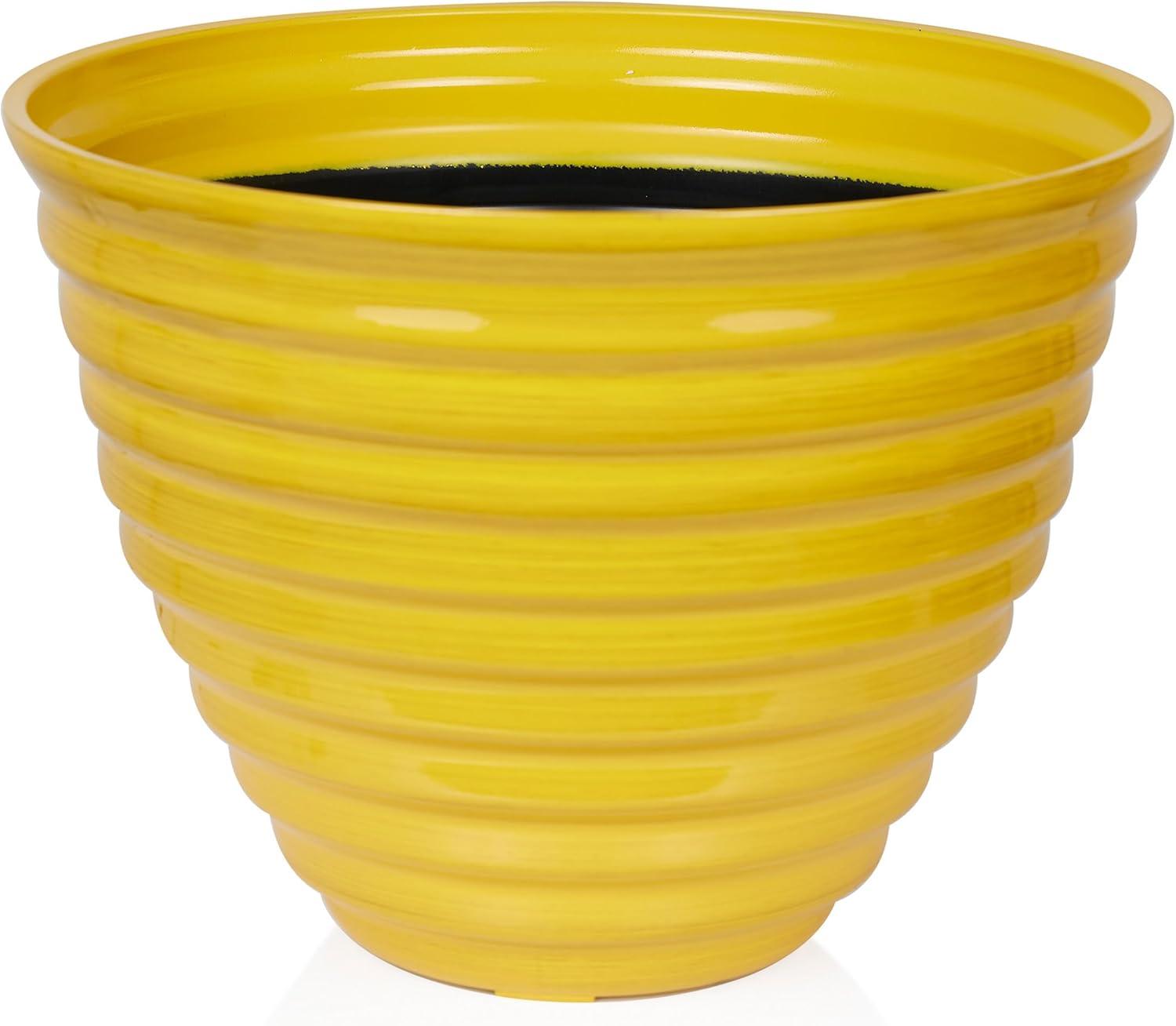 Alpine Corporation 16" Yellow Glazed Planter