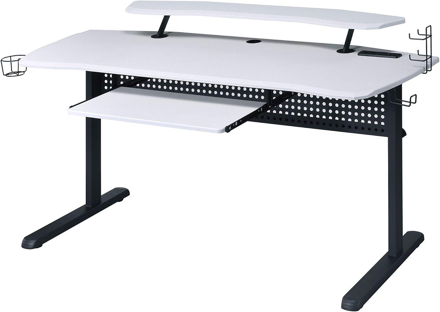 Ultimate Black Gaming Desk with Hutch, USB & Power Outlets