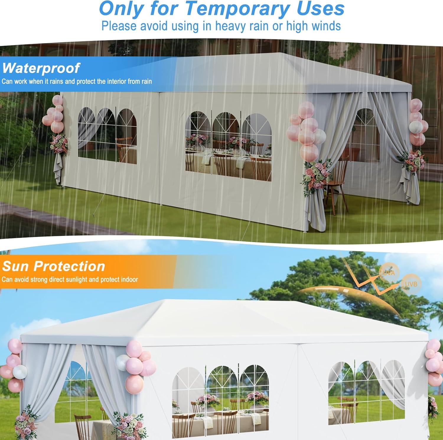 ZENSTYLE Gazebo Party Outdoor Tent in White,10 x 20' with 6 Side Walls Wedding Canopy Cater Events