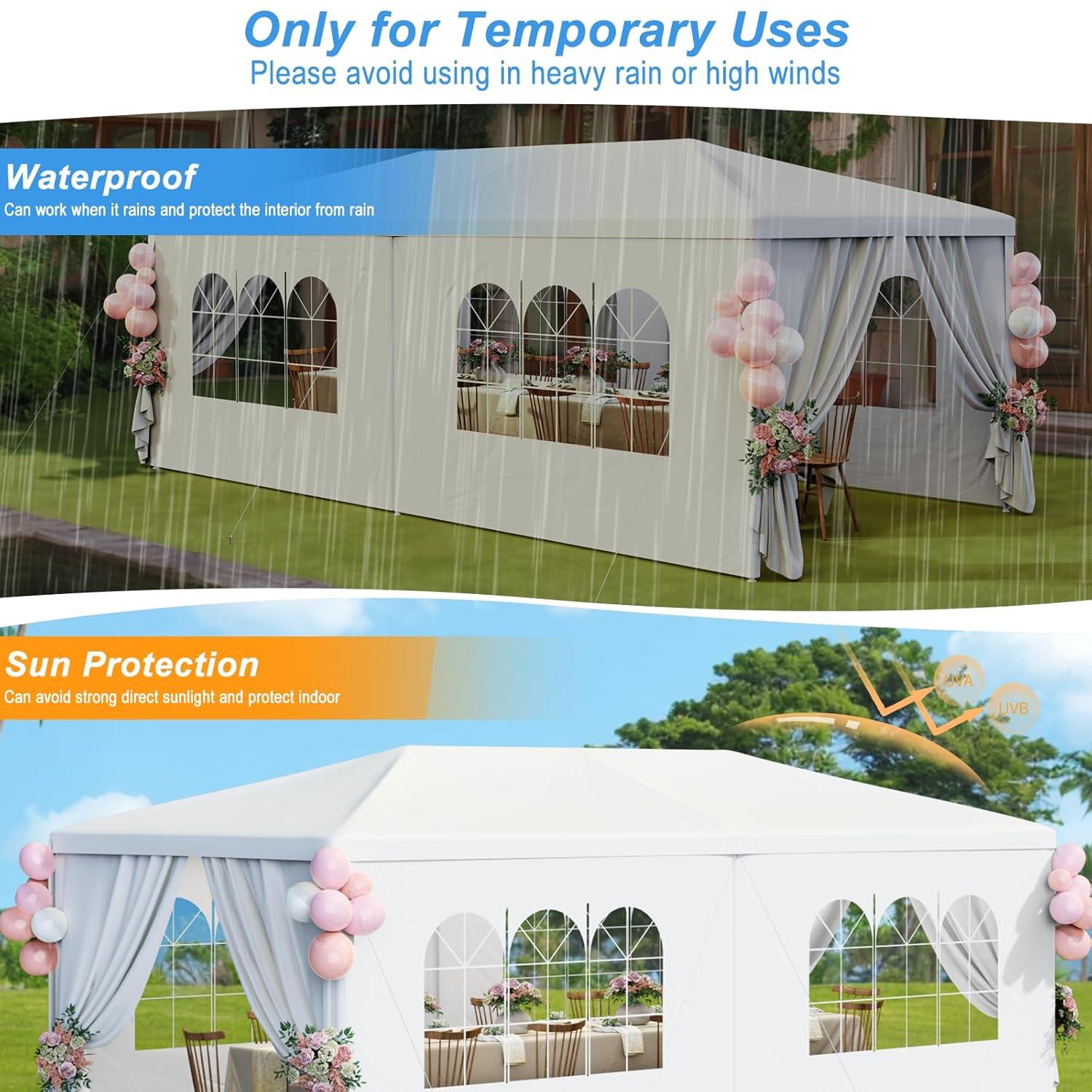ZENSTYLE Gazebo Party Outdoor Tent in White,10 x 20' with 6 Side Walls Wedding Canopy Cater Events