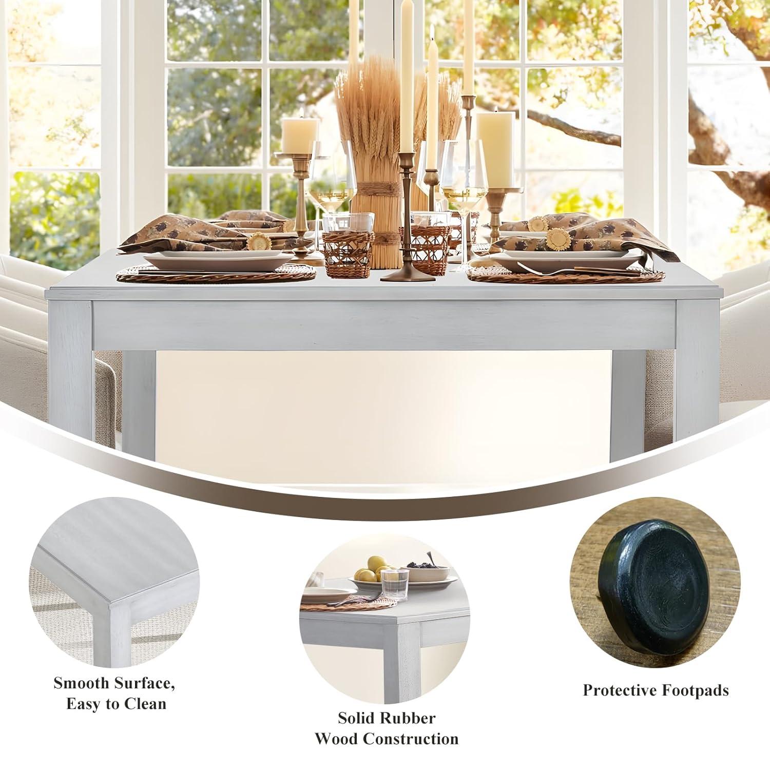Wood Dining Table for 4 6, Rectangle Wooden Kitchen Table with Square Legs, Farmhouse Dinner Table for Dining Room, Living Room, Office, White