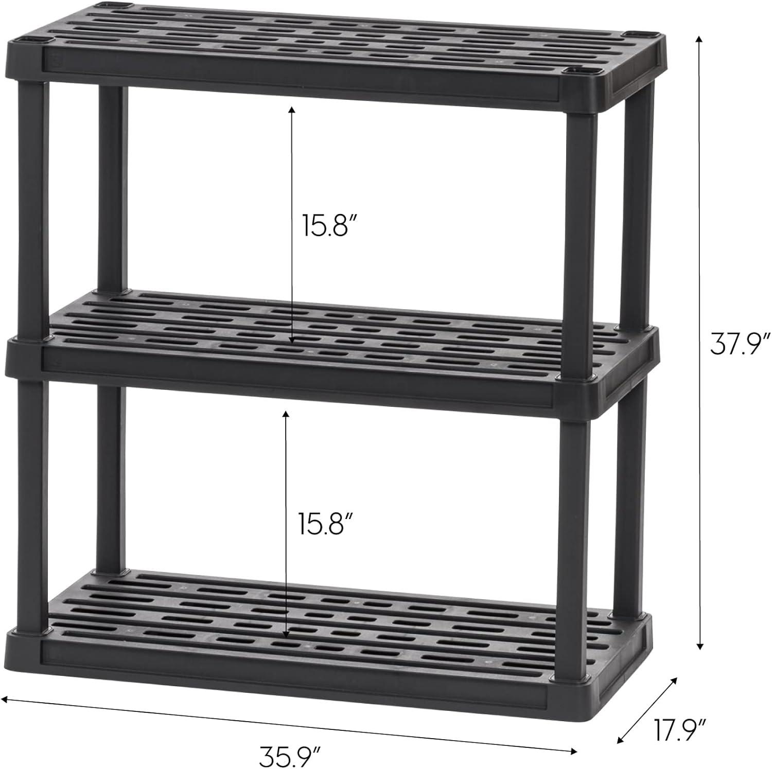 IRIS USA 3-Tier Shelving Unit, 38" Fixed Height, Large Storage Organize, 36"W x 18"D x 38"H, Made with Recycled Materials, Black