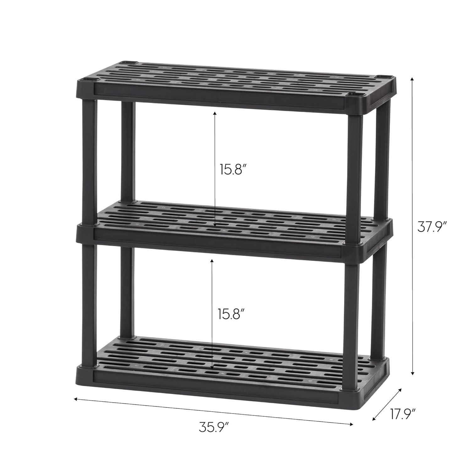 IRIS USA 3-Tier Shelving Unit, 38" Fixed Height, Large Storage Organize, 36"W x 18"D x 38"H, Made with Recycled Materials, Black