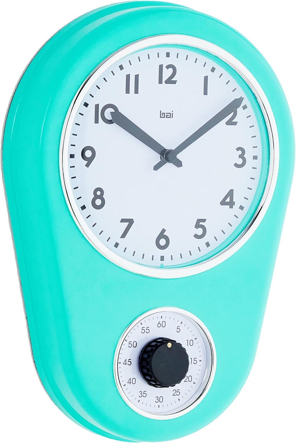 Bai Retro Kitchen Timer Wall Clock, Turquoise