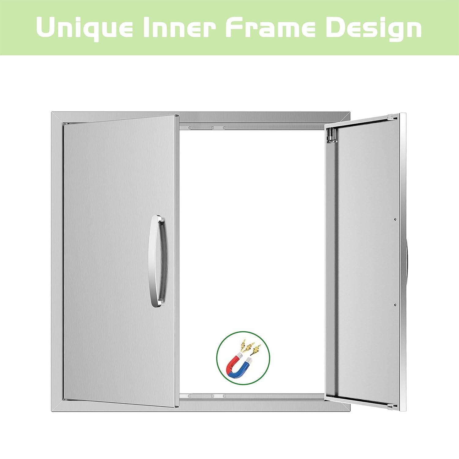 Outdoor Kitchen Doors - 24W x 24H Inch, Double BBQ Access Doors, 304 Stainless Steel for Outdoor Kitchen Cabinet Grill Station or BBQ Island