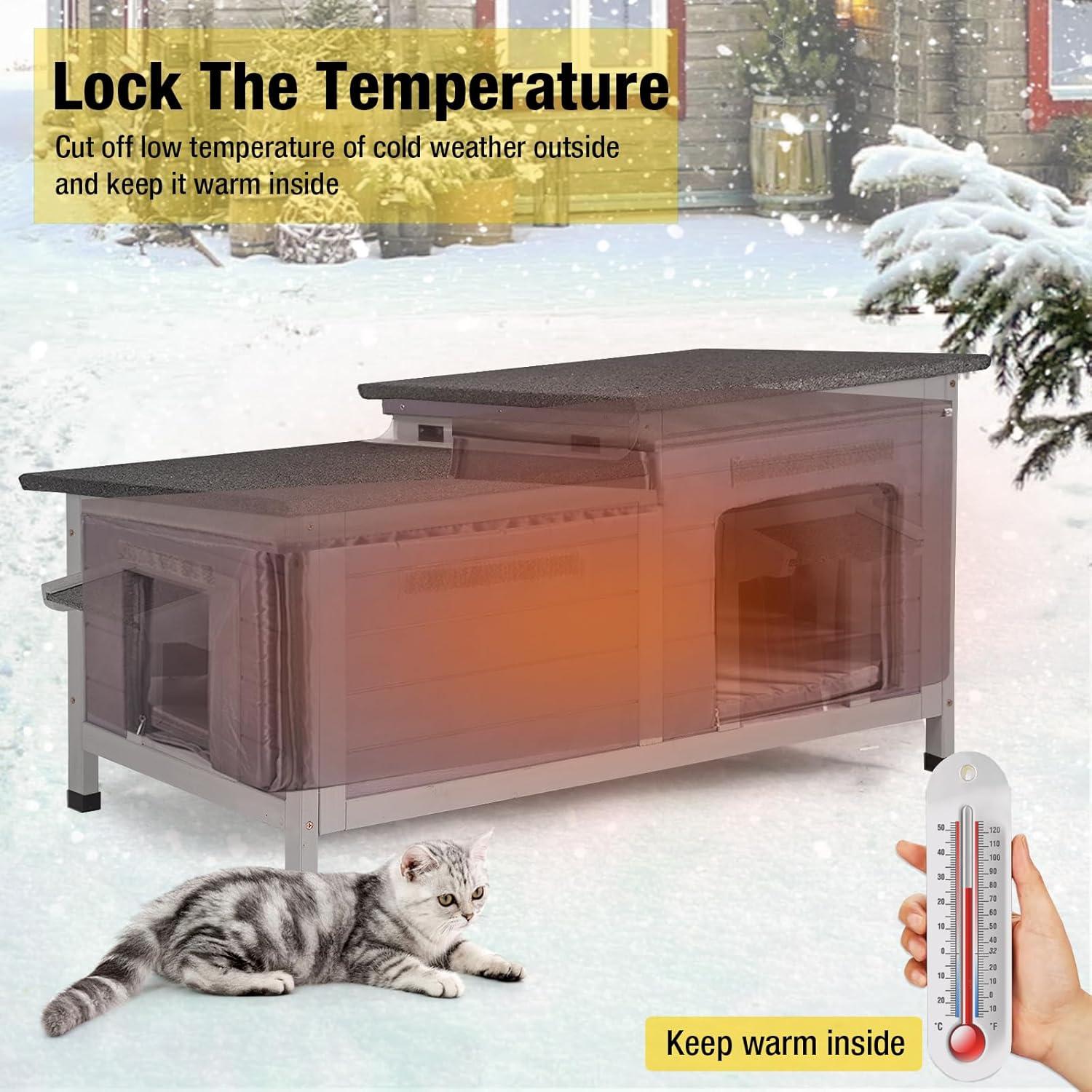 Insulated Outdoor Wooden Cat House with Warm Liner