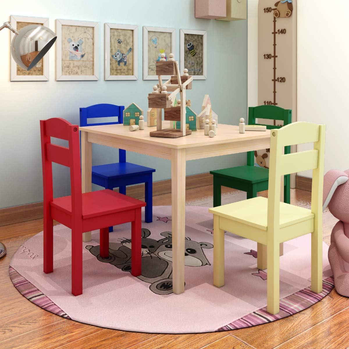 Multicolor Pine Wood Kids Activity Table and Chair Set