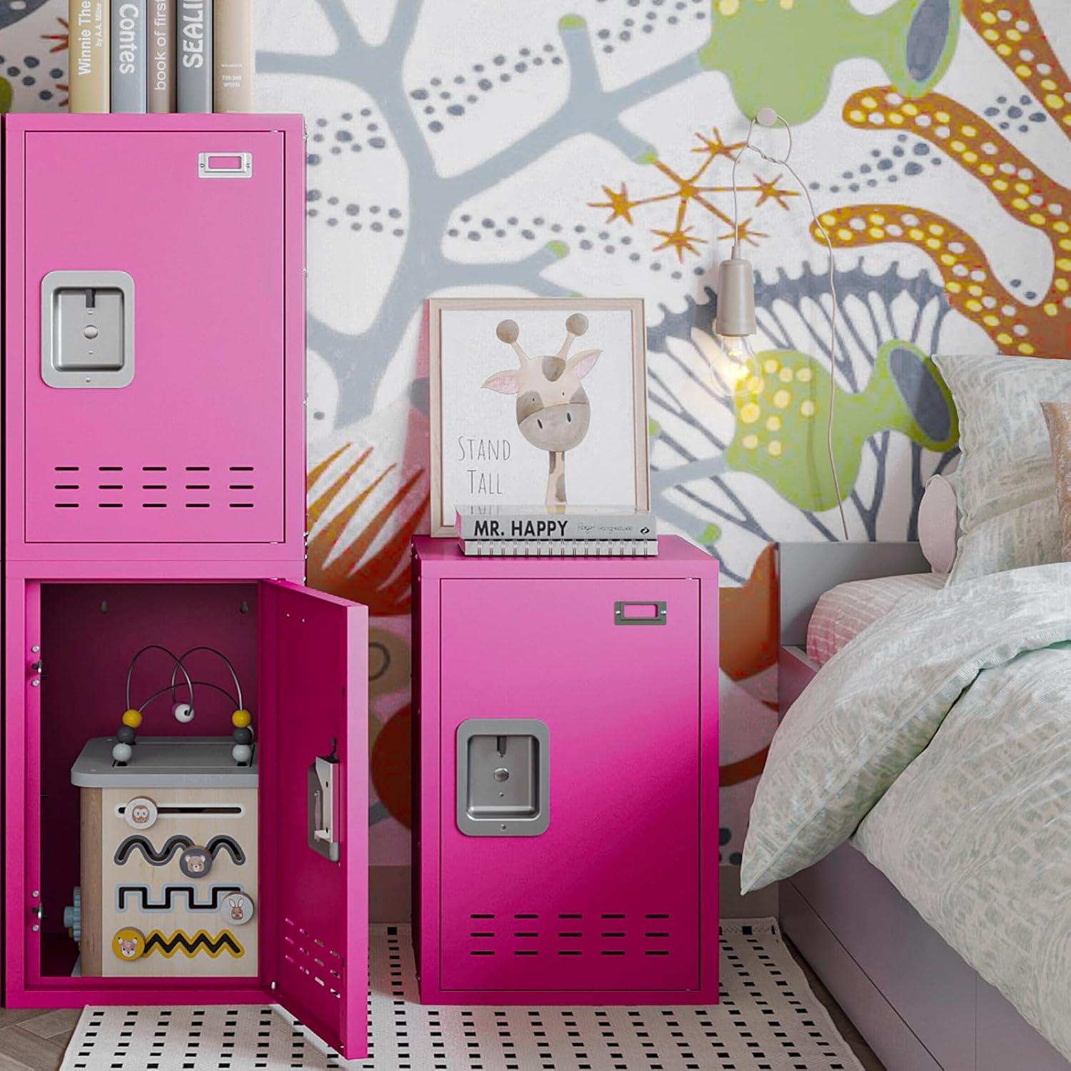 Metal Locker, Lockers, Lockable Storage Cabinet with Locker Shelf, 24" H Small Locking Cabinet for Kids, Locker Organizer for Home, Bedroom, School, Office (Pink)