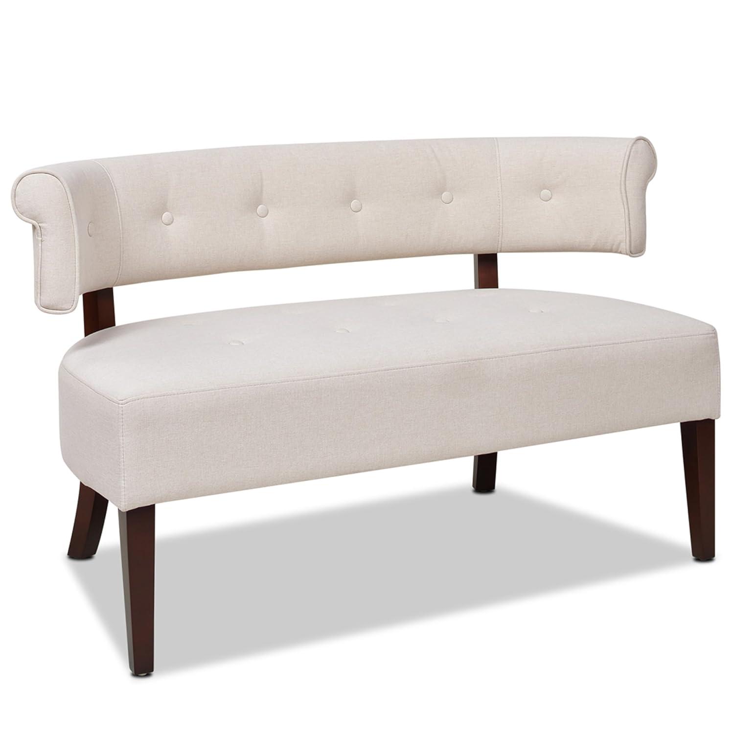 Jennifer Taylor Home Jared Roll Arm Tufted Polyester Fabric Bench, Sky Neutral Beige