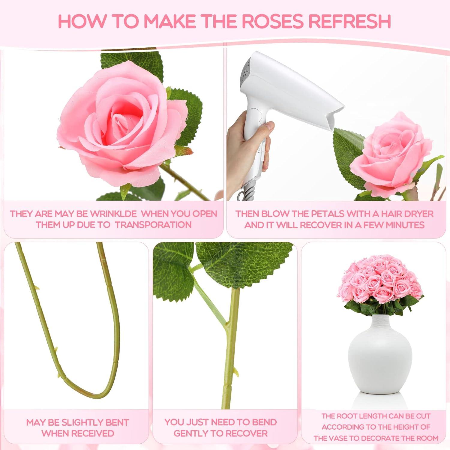 50 Pcs Artificial Rose Flower Realistic Silk Roses with Stem Bouquet of Flowers Plastic Flowers Real Looking Fake Roses for Home Wedding Centerpieces Party Decorations (Black)