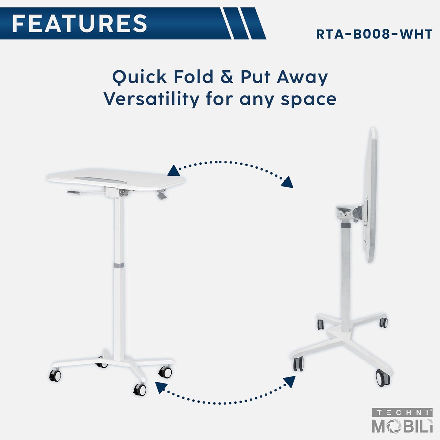 Sit To Stand Mobile Laptop Computer Stand with Height Adjustable White - Techni Mobili