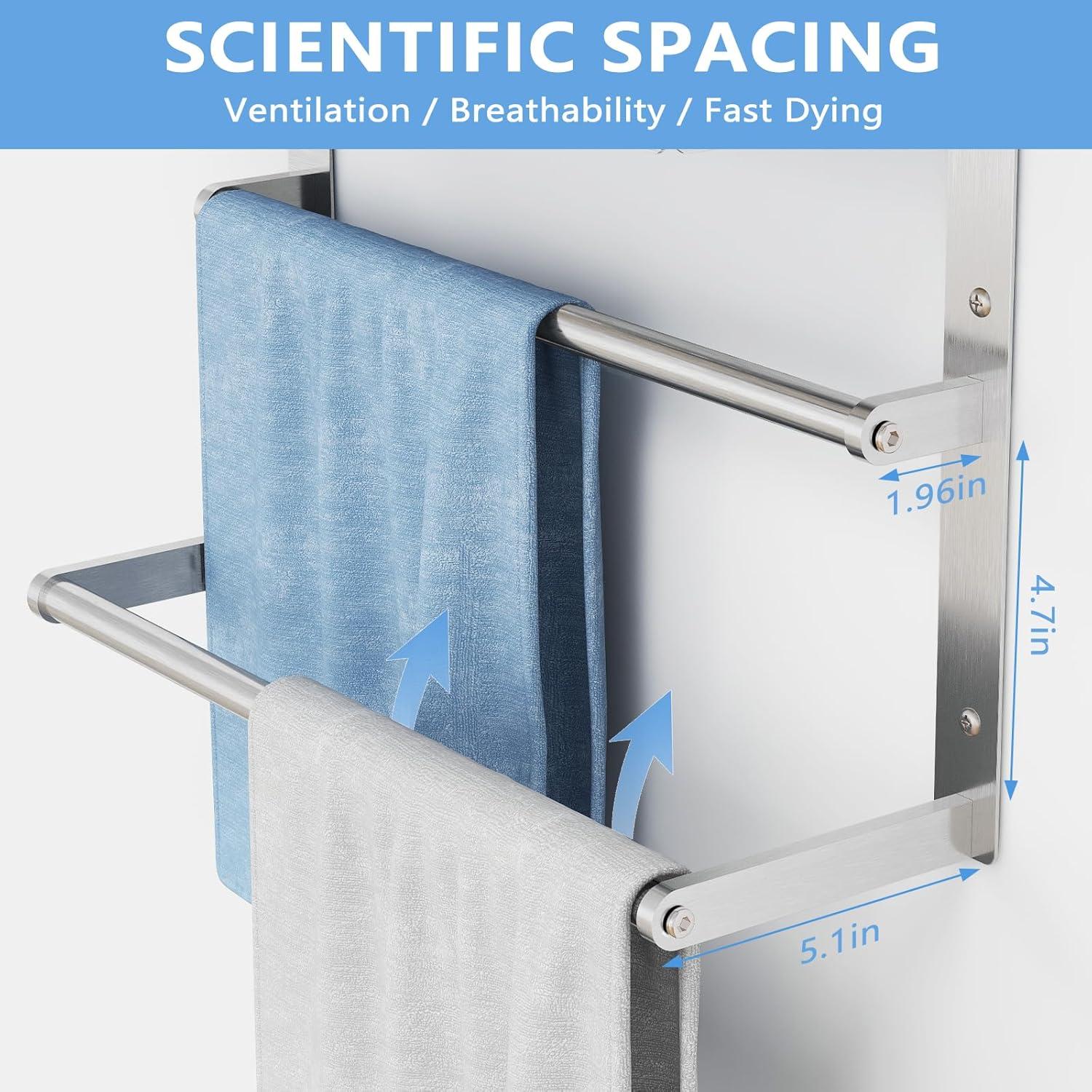 Towel Racks for Bathroom 3-Tier, 16.5" Hotel Towel Shelf with Double Towel Bar, Brushed Nickel Towel Rack Wall Mounted Stainless Steel Bathroom Towel Shelves Towel Holder for Bathroom Lavatory
