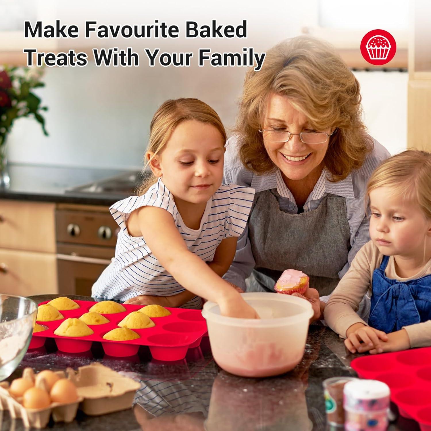 RUseeN Silicone Muffin Pan 2 Pack - 12 Cups Regular Silicone Cupcake Pan, Non-stick Silicone Great for Making Muffin Cakes, Tart, Bread - BPA Free and Dishwasher Safe