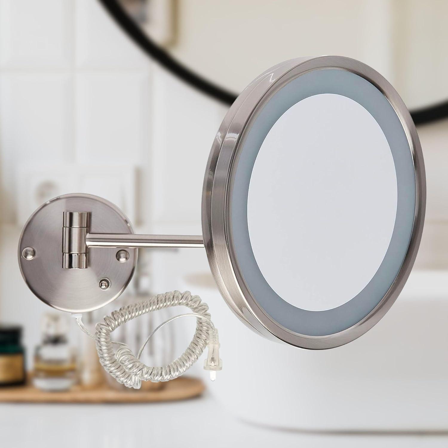 Jerdon 9.5" Lighted Wall Mount Magnified Makeup Mirror, Plug In