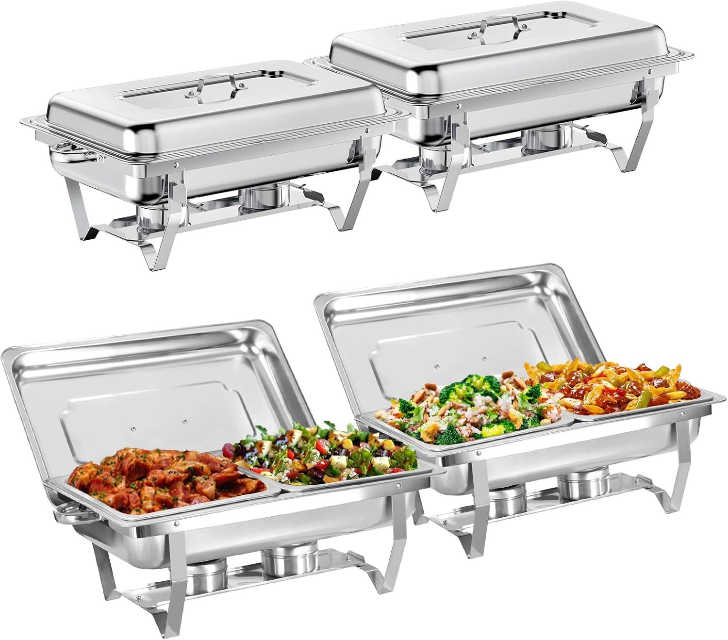 The Party Aisle™ Chafing Dishes For Buffet 4 Pack, 8 Qt Stainless Steel Chafers And Buffet Warmers Sets With Lid, Rectangle Serving Food Warmer Catering Supplies Buffet Display For Parties