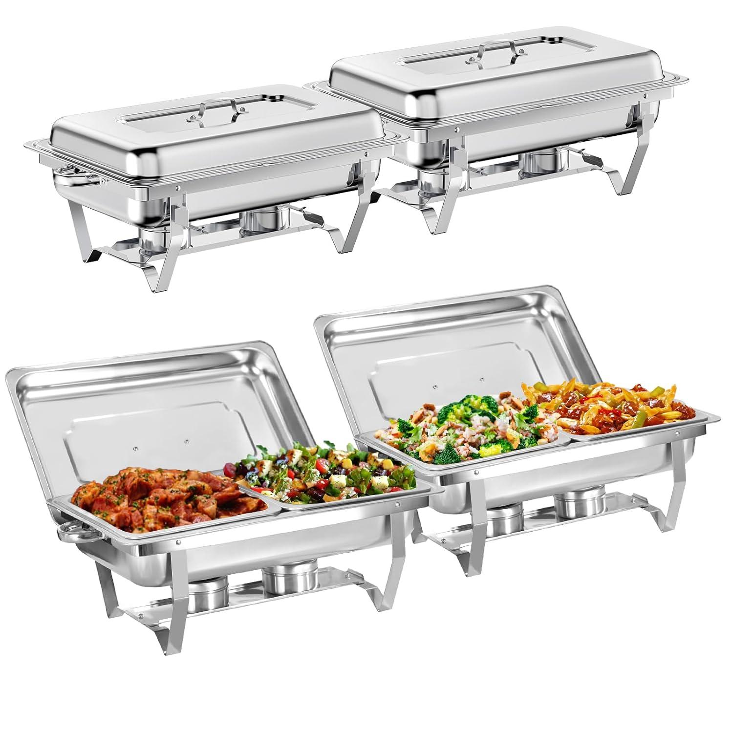 The Party Aisle™ Chafing Dishes For Buffet 4 Pack, 8 Qt Stainless Steel Chafers And Buffet Warmers Sets With Lid, Rectangle Serving Food Warmer Catering Supplies Buffet Display For Parties