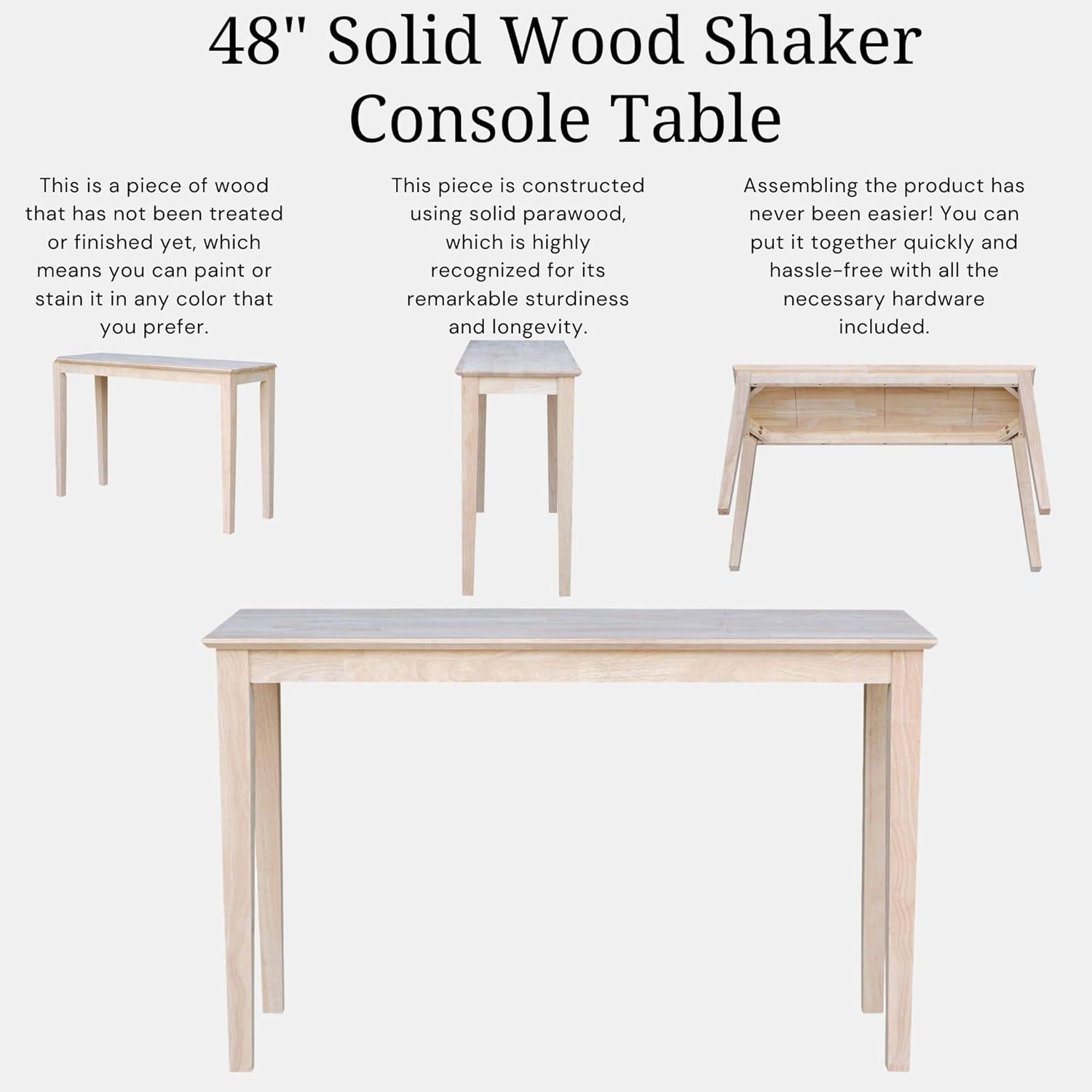 International Concepts 48" Shaker Table Unfinished: Hardwood Entryway Furniture, Spot Clean, No Warranty