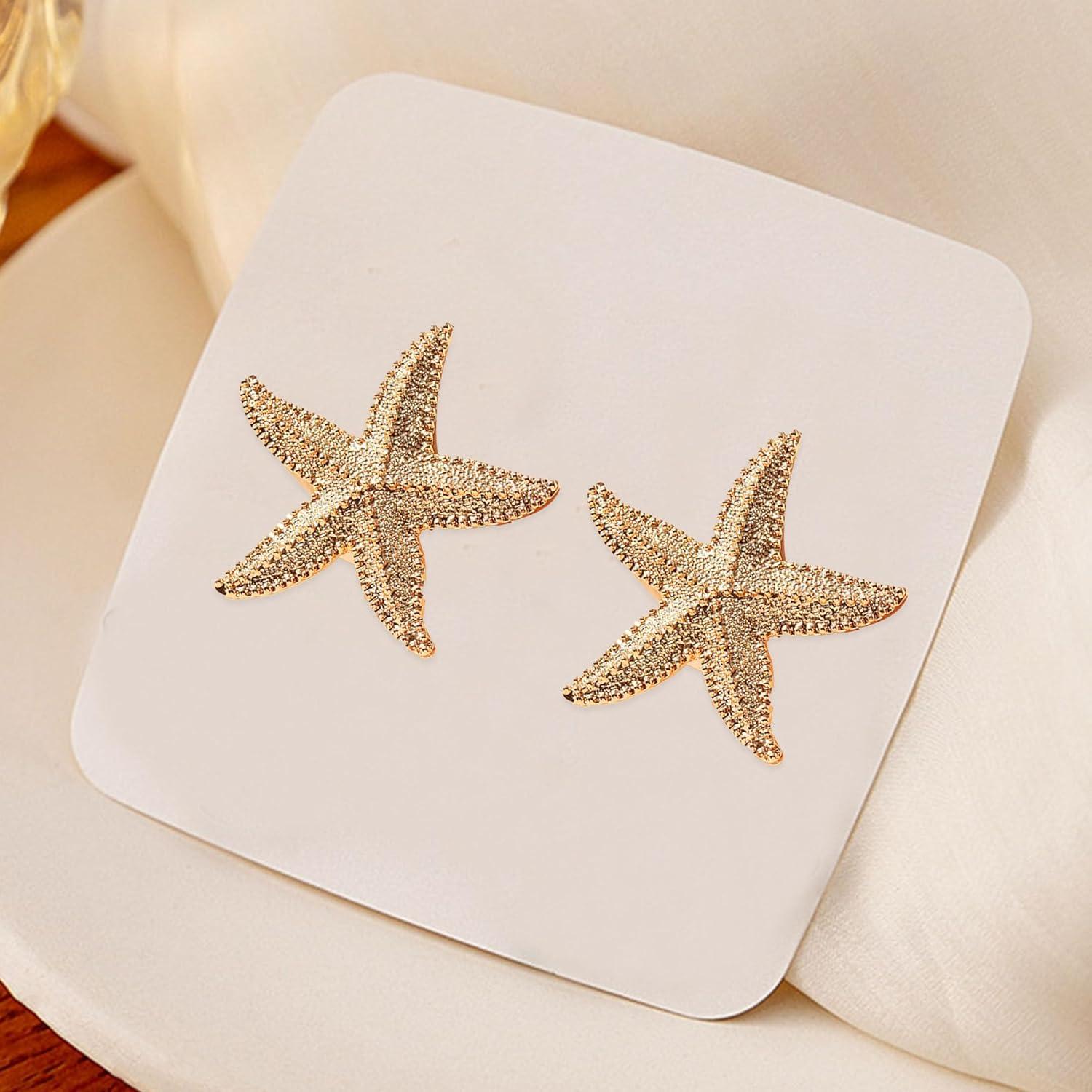 Punk Boho Starfish Earrings Starfish Statement Star Stud Earrings for Women Beach Ocean Summer Jewelry