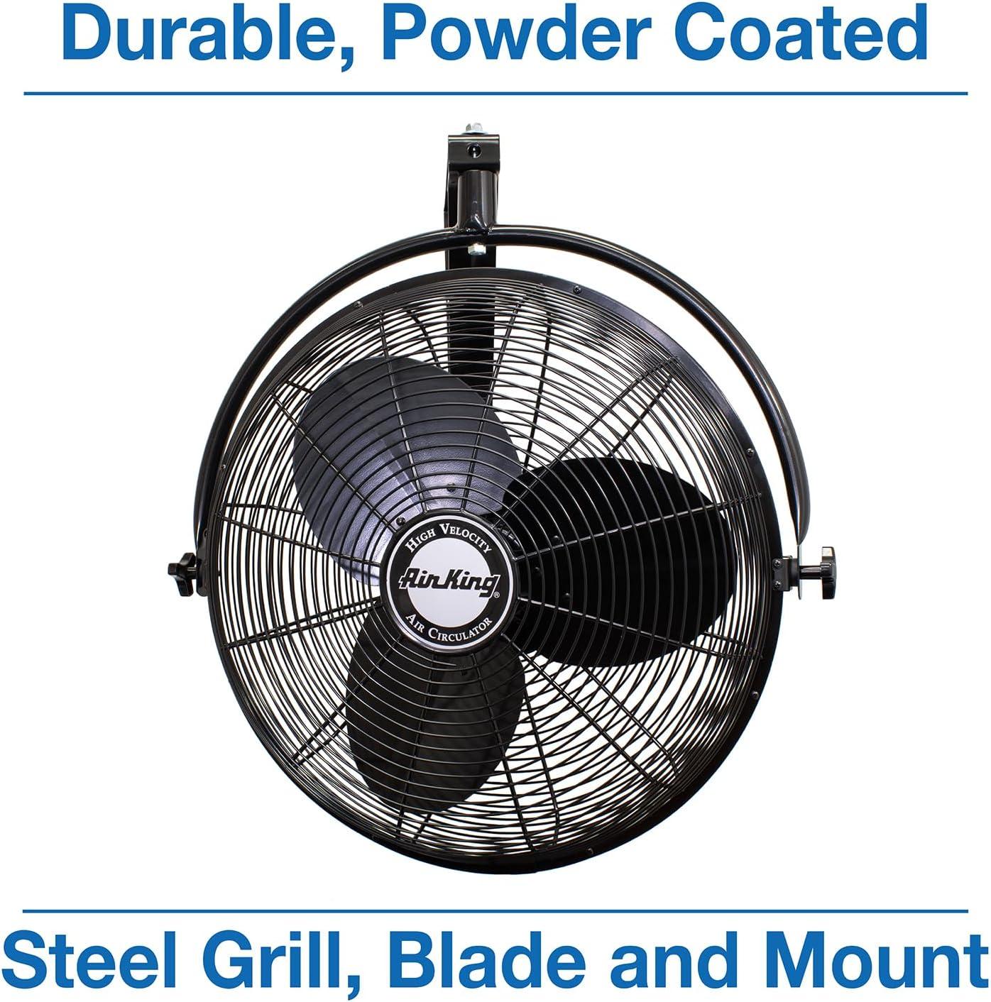 Air King 20 Inch 1/6 Horsepower 3-Speed 90-Degree Adjustable Angle Non-Oscillating Enclosed Workshop Home Garage Steel Wall Mounted Fan, Black