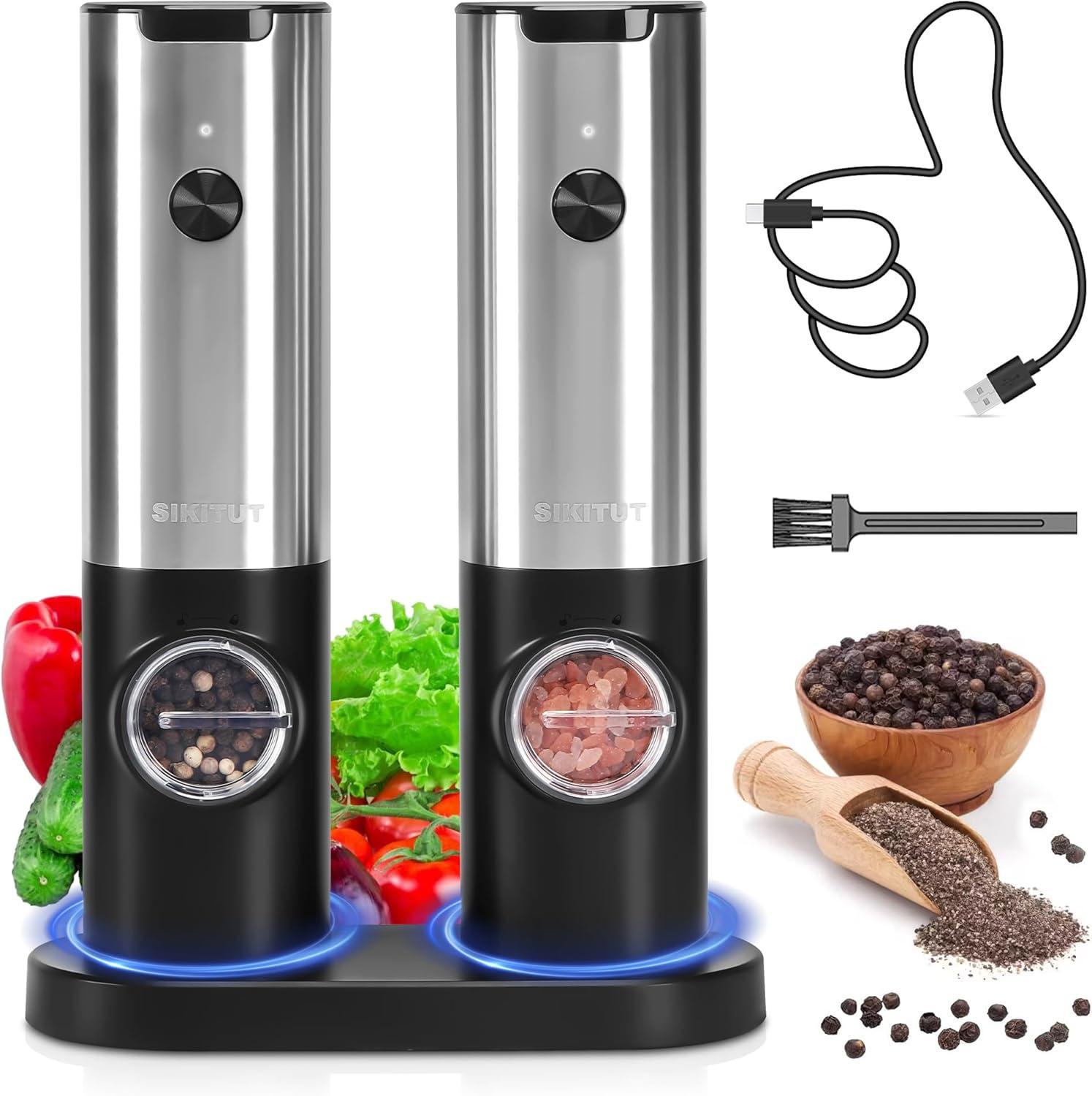 Stainless Steel Electric Salt and Pepper Grinder Set with LED Light