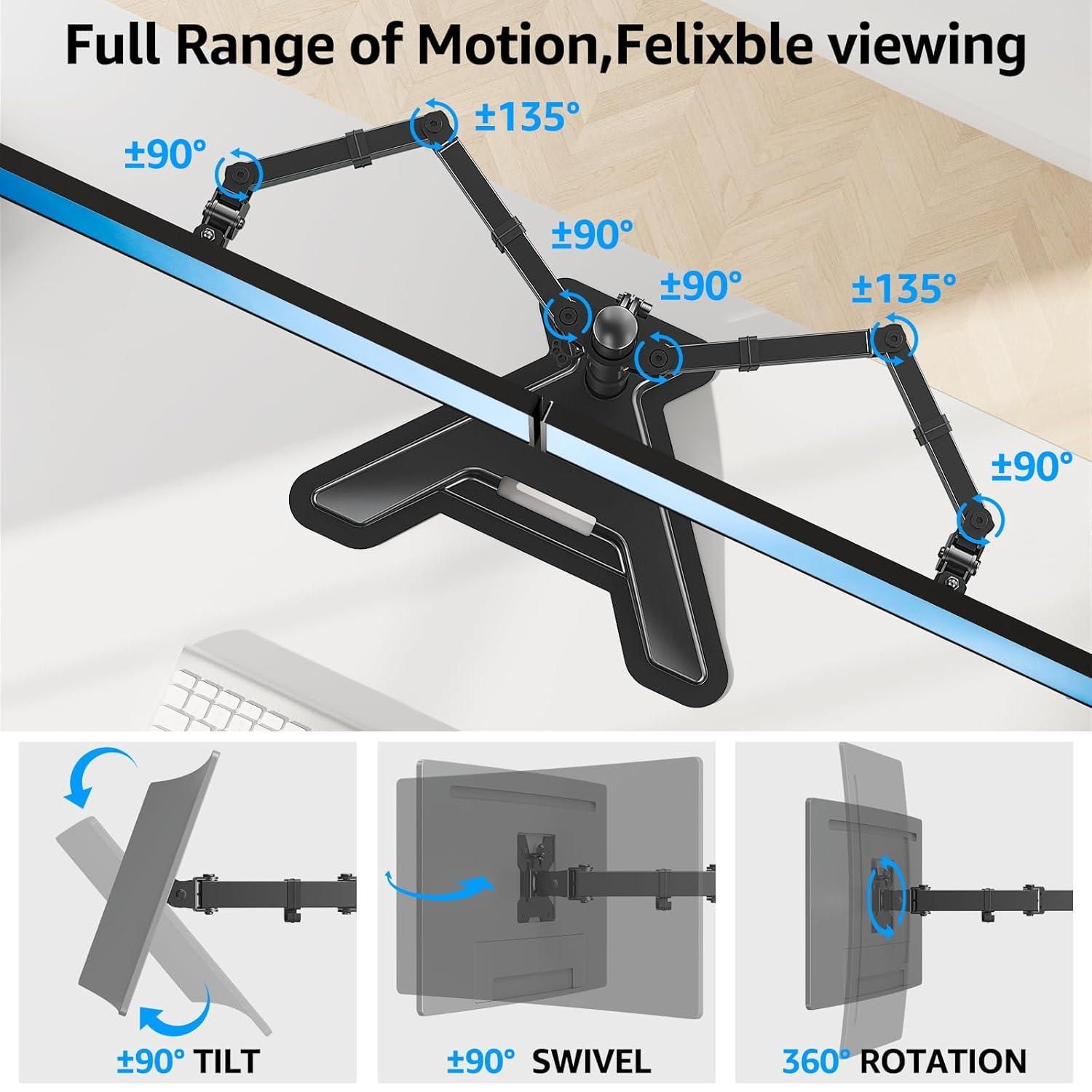 MOUNTUP Dual Monitor Stand - Freestanding & Height Adjustable Monitor Desk Mount, Steady VESA Mount Holds Max 17.6 lbs, Computer Monitor Stand for 2 Screens up to 27 inches, MU1002