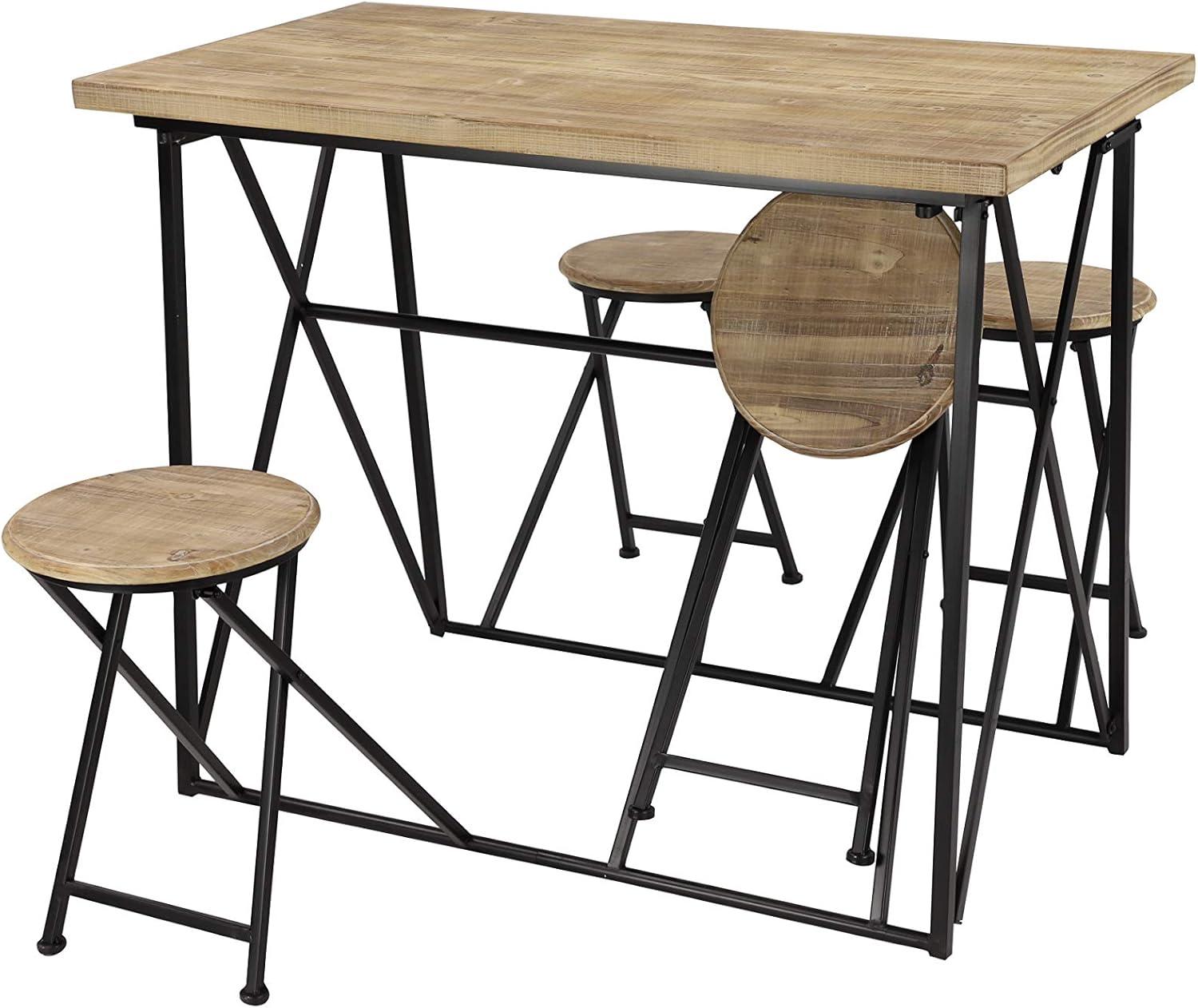 DecMode 44" x 34" Light Brown Wood Folding Dining Table with Black Metal Legs, 1-Piece