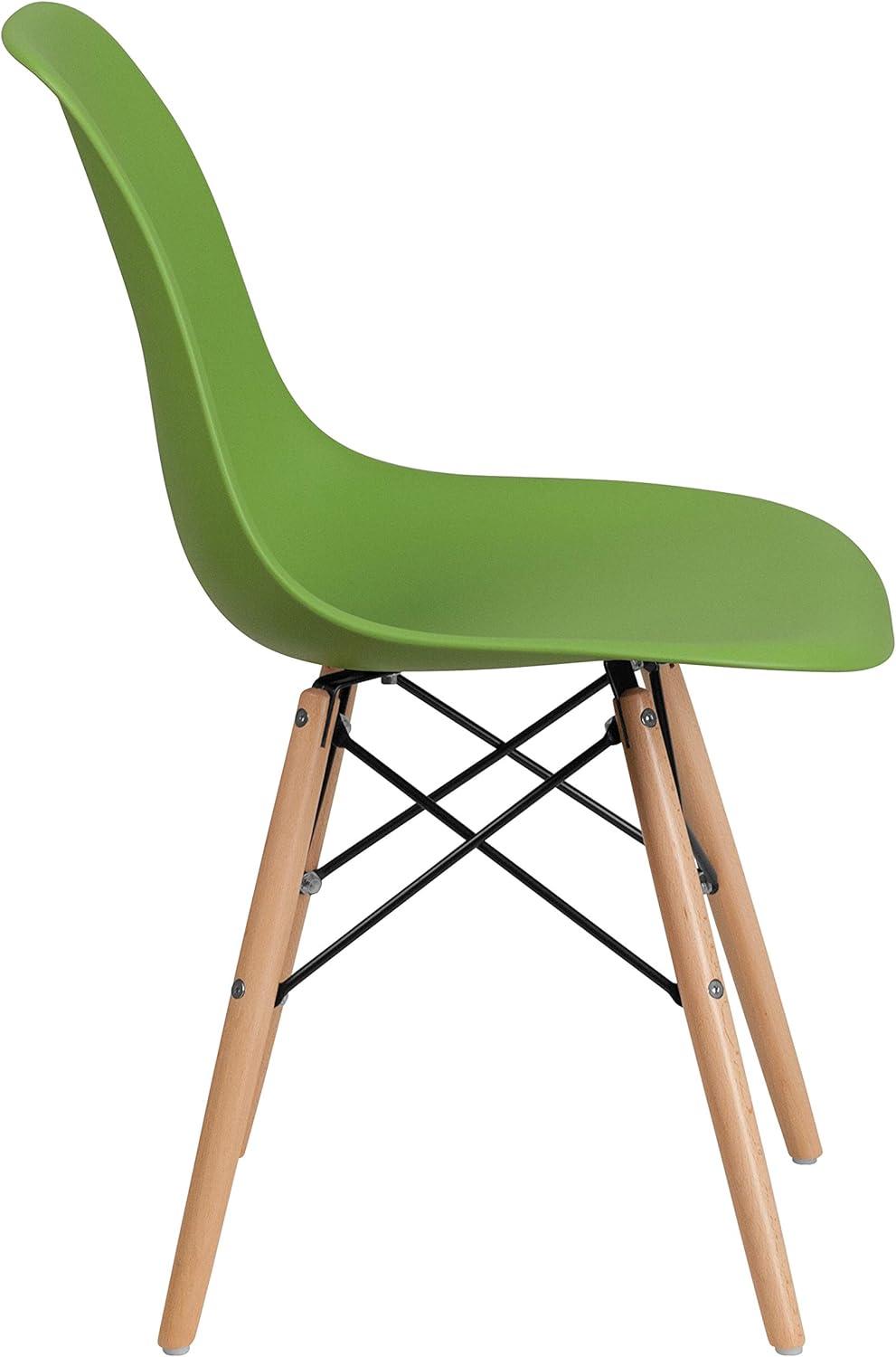 Mid-Century Modern Green Plastic Side Chair with Wooden Legs