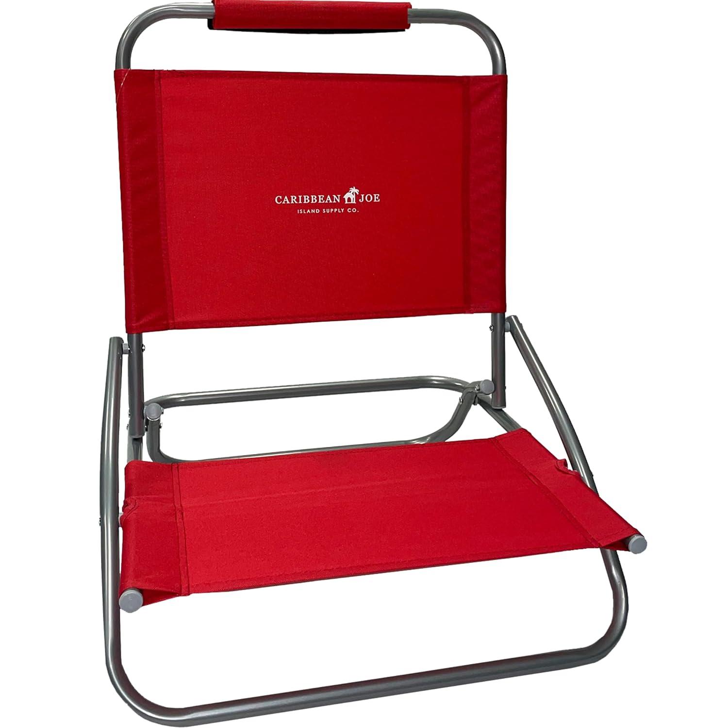 Caribbean Joe Low Steel Outdoor Portable Beach Chair - Red
