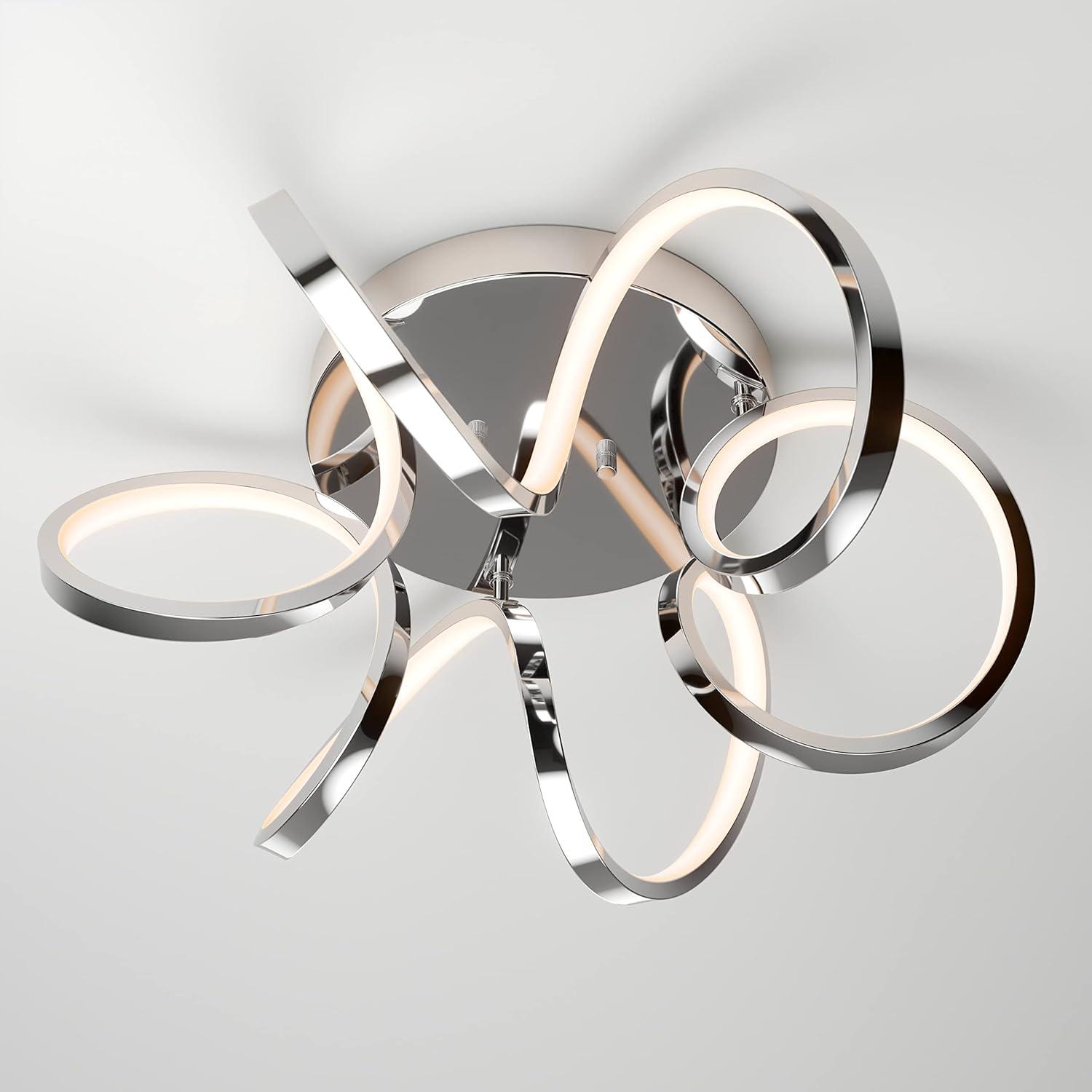 artika Swirl Ribbon 28W LED Modern Flush Mount Ceiling Light Fixture, Chrome Ideal for Bedroom, Hallway, Kitchen - 1800 Lumens 3000 Kelvin, No Bulb Required