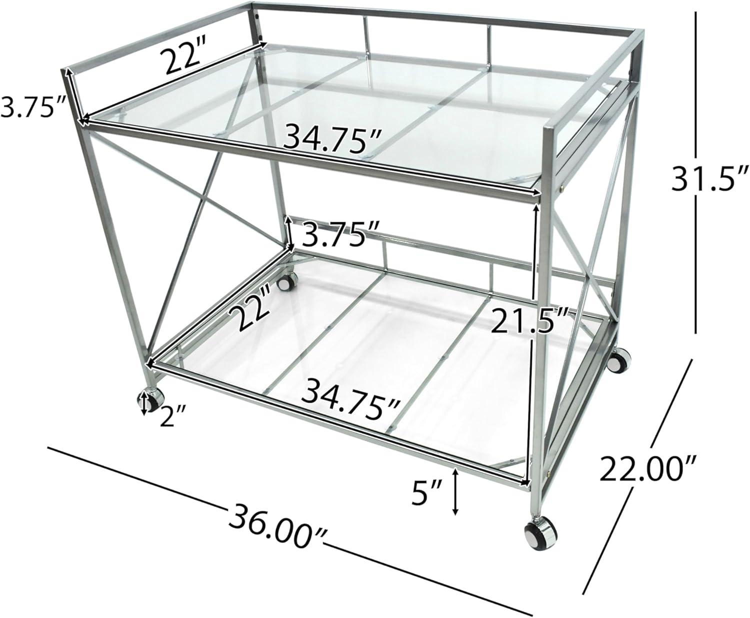 Danae Silver Rectangular Iron and Glass Bar Cart with Storage