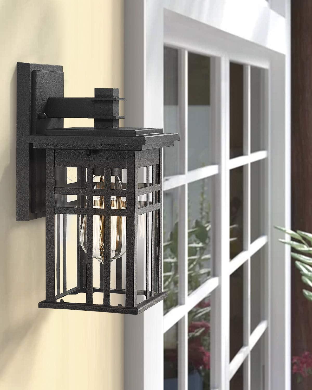 zeyu 2 Pack Outdoor Wall Sconce, Exterior Wall Mount Light in Black Finish with Clear Glass Shade, 20068B1-2PK