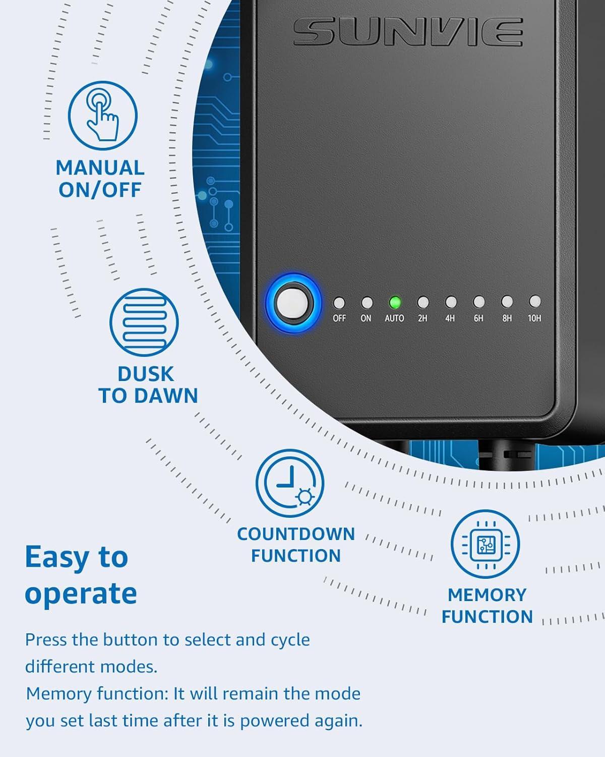 SUNVIE 60W Low Voltage Landscape Transformer with Timer and Photocell Sensor, 120V AC to 12V DC Landscape Lighting Transformer Weatherproof Low Voltage Transformer for Landscape Lights Pathway Lights