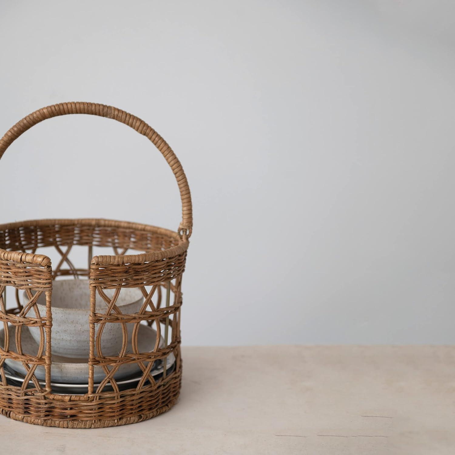 Creative Co-Op Handwoven Wicker Plate Basket with Handle, Natural