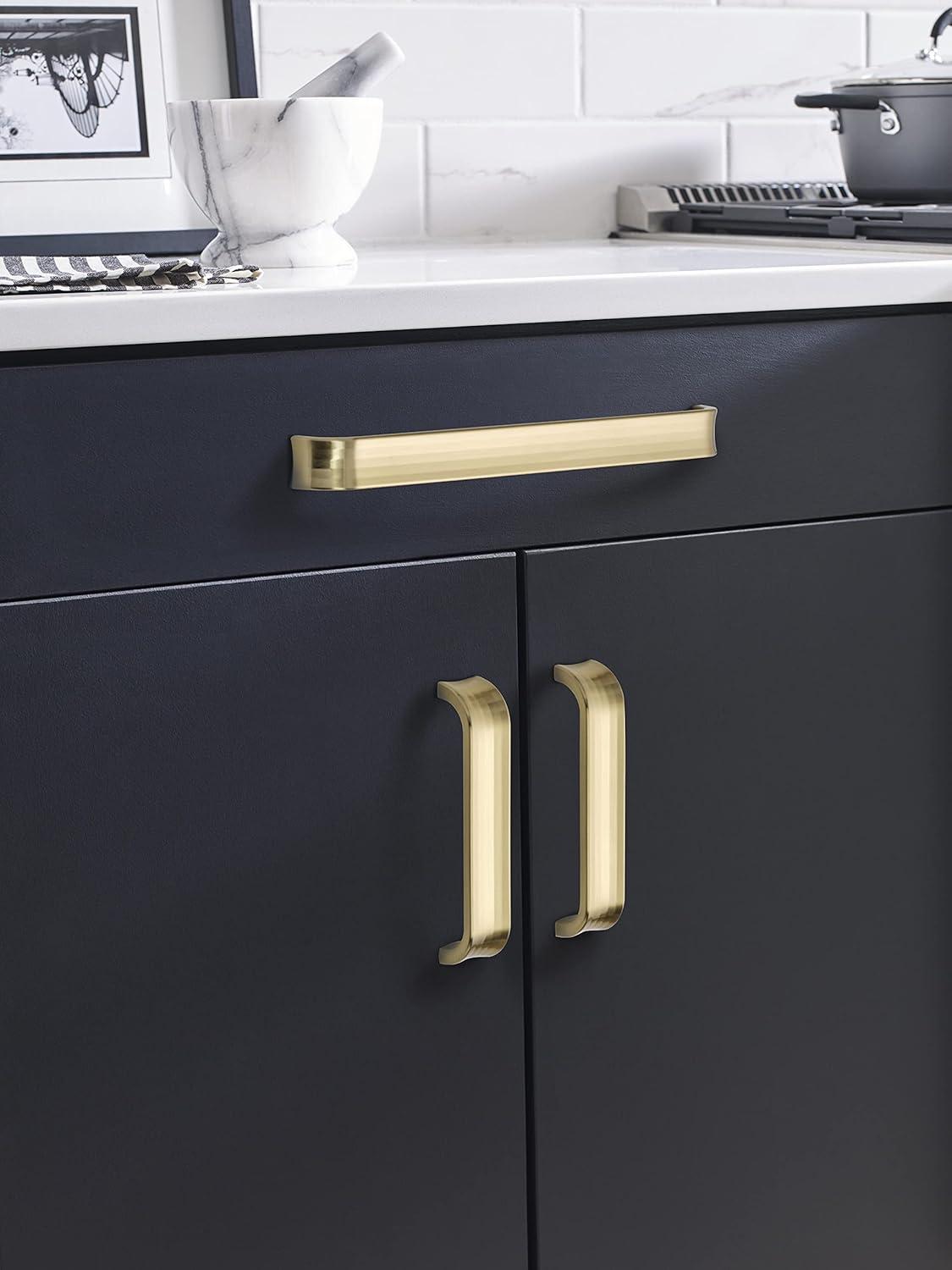 Golden Champagne Polished Finger Cabinet Pull with Mounting Hardware