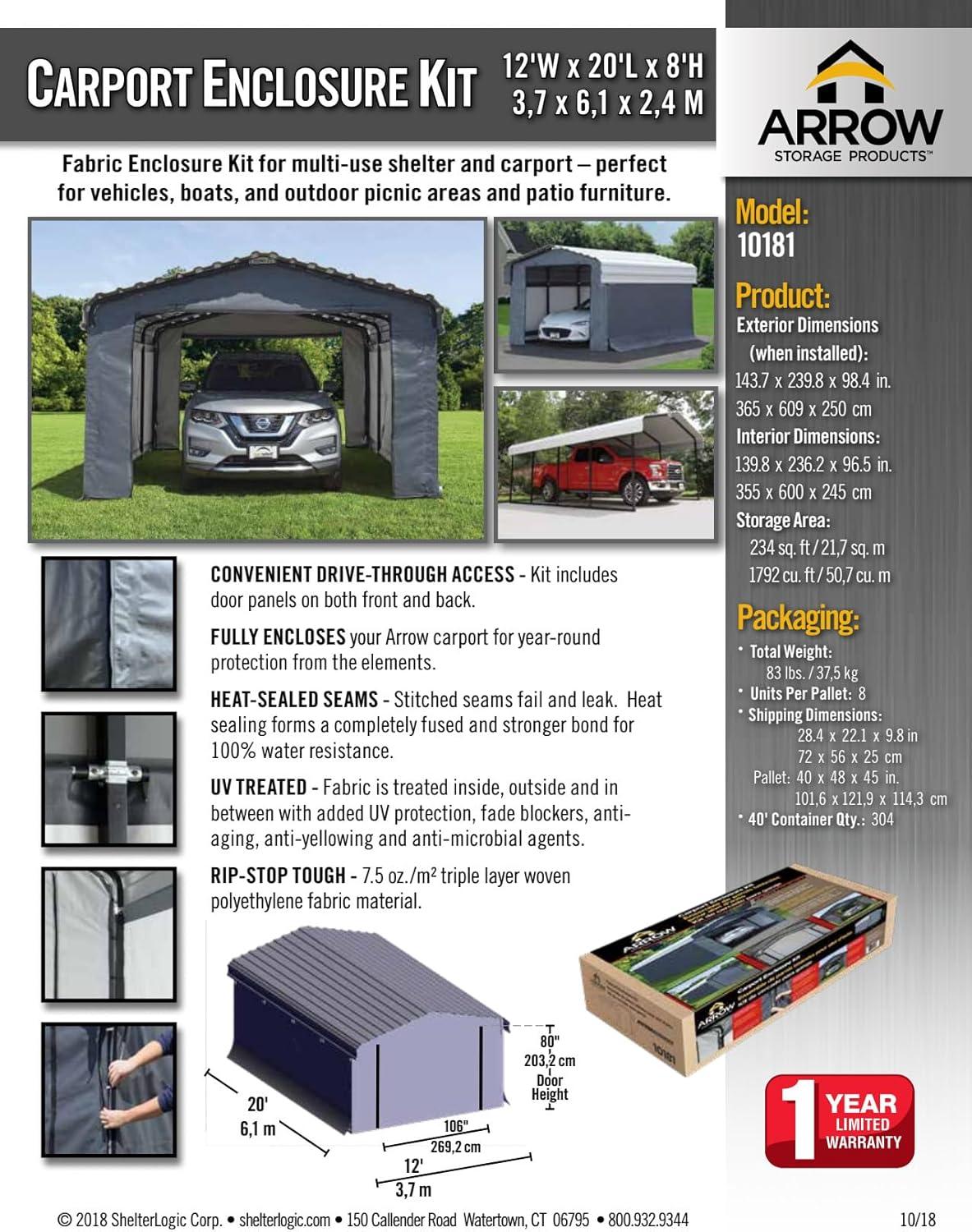Arrow Arrow Gray Fabric Side Wall for Carport