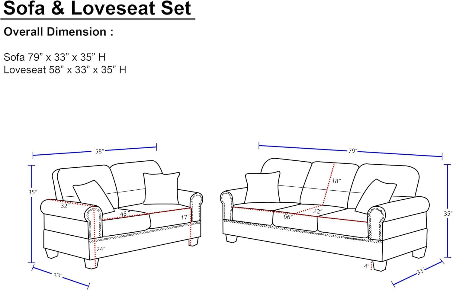 Poundex Furniture 2 Piece Fabric Sofa and Loveseat Set in Sand Tan Color